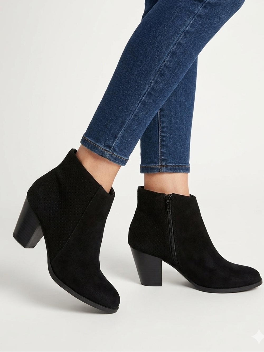 Black Suede Ankle Booties with Side Zip NIB